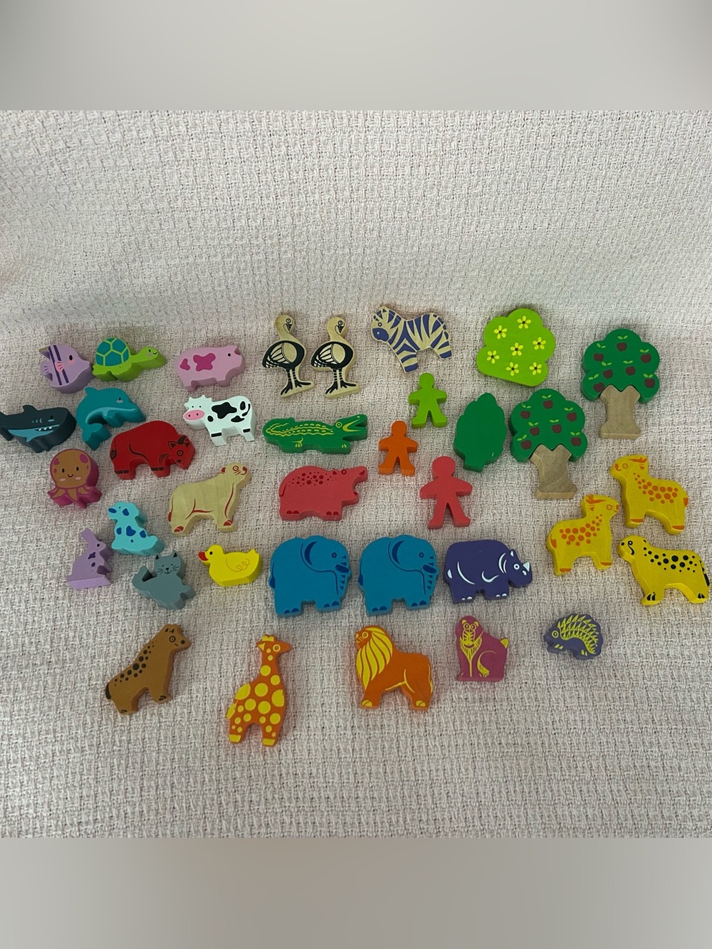 Colorful Wooden Animal and Tree Toy Set